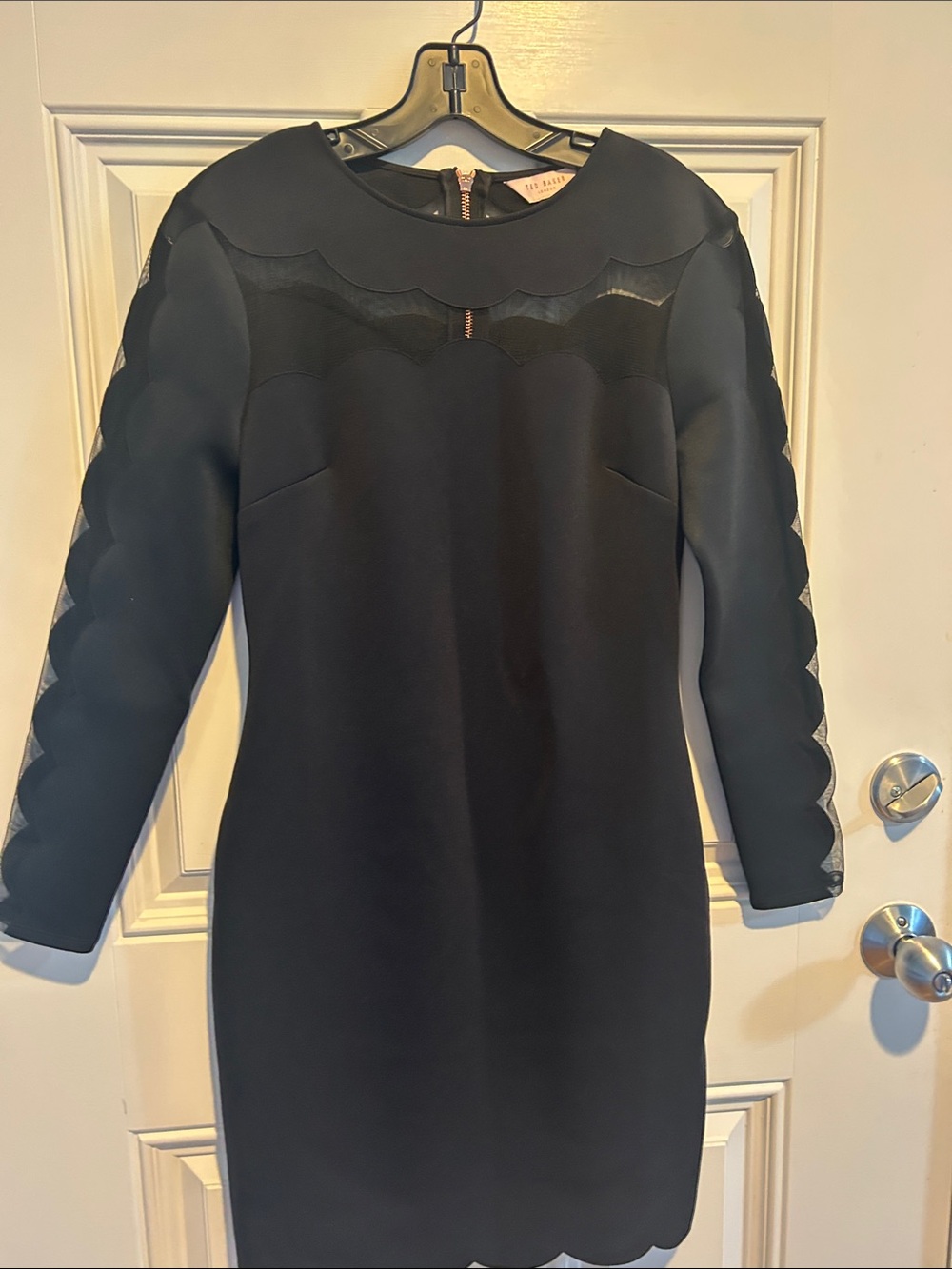 Ted Baker Black Scallop-Trim Long Sleeve Sheath Dress